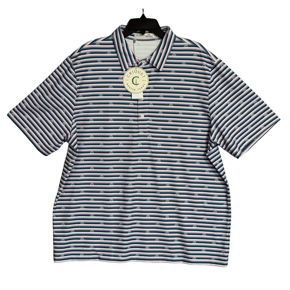 Criquet Polo Shirt Men's XXL Stretch Short Sleeve Sun Stripe Navy NEW
